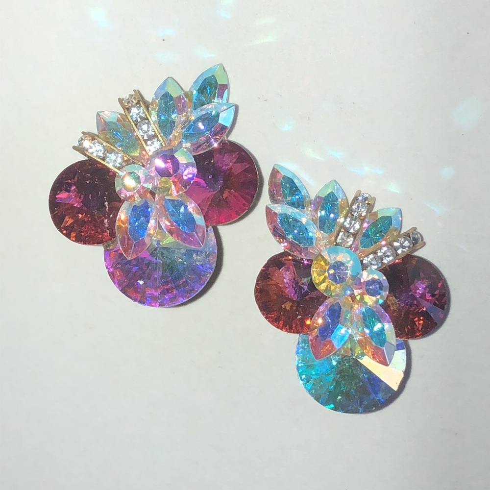 Vintage Aurora Crystal Cluster Pink Statement Earrings
